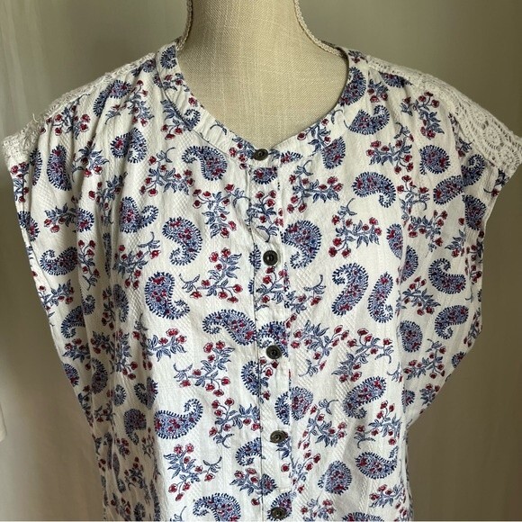 Ruff Hewn Red White Blue Paisley Tank Button Down Blouse Women’s Size Large - Picture 4 of 9